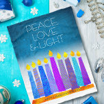 Turcos Hanukkah Candles Peace Kärlek Light Modern Fleecefilt<br><div class="desc">"Fred, kärlek och ljus." En lekfull, modern, konstgjord illustration av boho mönster-ljus på en menorah hjälper dig att vaktera helgdag av Hanukkkah. Blåljus med färglöst faux foil mönster täcker över en turkoshöjning till vit texturerad bakgrund. Känn julhelgens värme och glädje när du slår in dig själv i den här fantastiska,...</div>