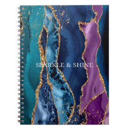 Turcos Lila Blue Guld Glitter Marble Anteckningsbok