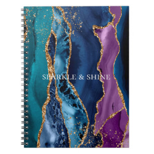 Turcos Lila Blue Guld Glitter Marble Anteckningsbok