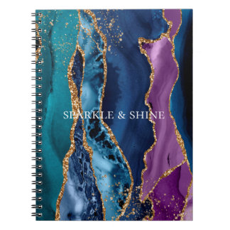Turcos Lila Blue Guld Glitter Marble Anteckningsbok