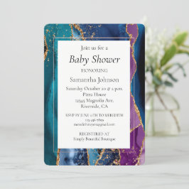 Turcos Lila Blue Guld Glitter Marble Inbjudningar