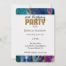 Turcos Lila Blue Guld Glitter Marble Inbjudningar