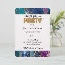 Turcos Lila Blue Guld Glitter Marble Inbjudningar