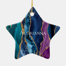 Turcos Lila Blue Guld Glitter Marble Julgransprydnad Keramik