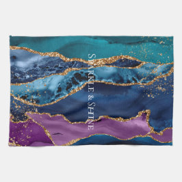 Turcos Lila Blue Guld Glitter Marble Kökshandduk