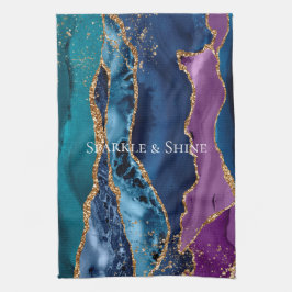 Turcos Lila Blue Guld Glitter Marble Kökshandduk