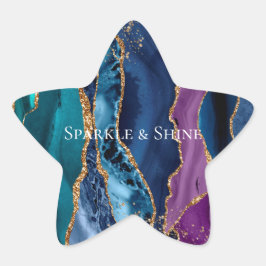 Turcos Lila Blue Guld Glitter Marble Stjärnformat Klistermärke