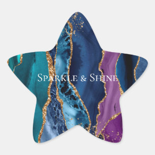 Turcos Lila Blue Guld Glitter Marble Stjärnformat Klistermärke