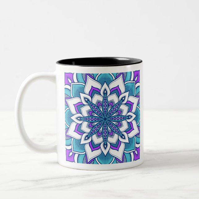 Turcos Lila Flower Mandala Två-Tonad Mugg (Vänster)