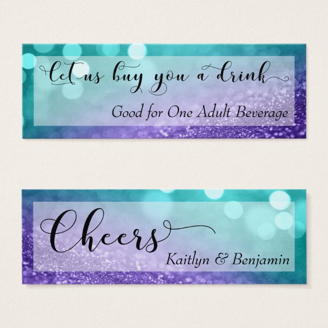 Turcos Lila Glitter Bokeh Script Drink Biljett (Framsida & baksida)