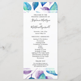 Turcos Lila Watercolor Löv Bröllop Ceremony Program