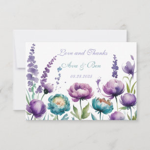 Turcos Lila Wildblomme Bröllop Tack Kort
