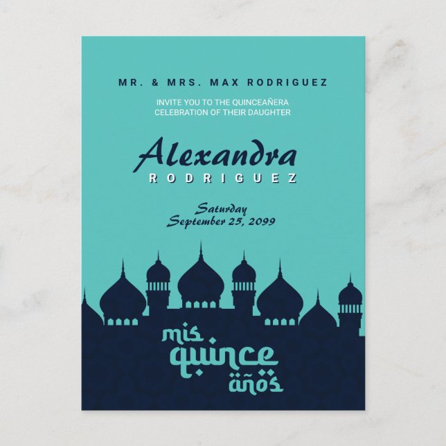 Turcos Midnight Blue Arabian Nights Quinceañera Vykort (Framsida)