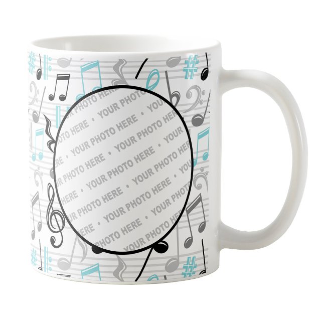 Turcos Music Mönster Photo Mugg (Turquoise Music Pattern Photo Mug at Amy's Coffee Mugs on Zazzle. )