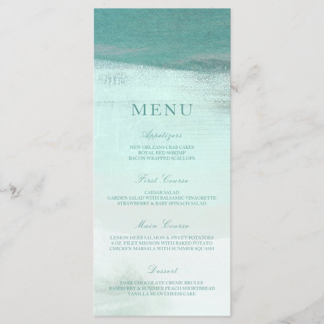 Turcos Ombre Watercolor Beach Wedding Menu Meny (Framsida)