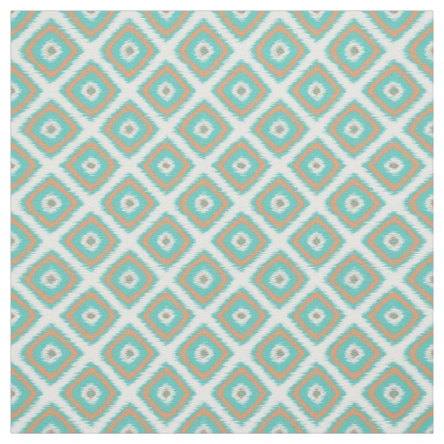 Turcos Orange Diamond Squares Ikat Mönster Tyg (Provkarta)