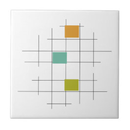 Turcos Orange Grönt Linjer Squares Mid Century Kakelplatta