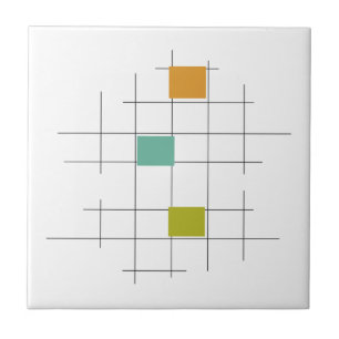 Turcos Orange Grönt Linjer Squares Mid Century Kakelplatta