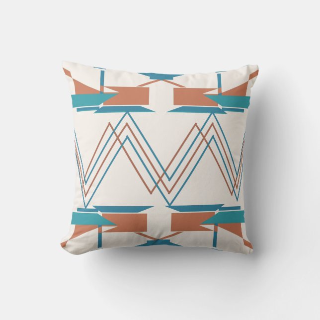 Turcos Orange Teal Zig-zag Southwest Art look Kudde (Framsida)