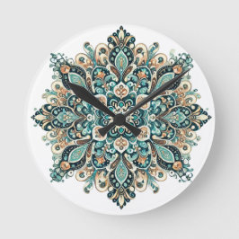 Turcos Paisley Mandala med Guld accents 1 Rund Klocka