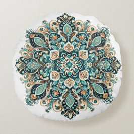 Turcos Paisley Mandala med Guld accents 1 Rund Kudde