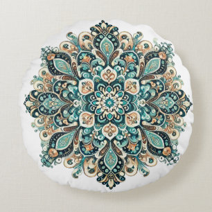 Turcos Paisley Mandala med Guld accents 1 Rund Kudde