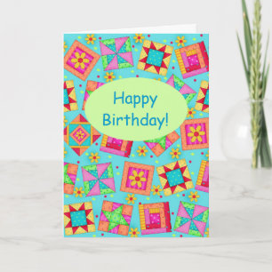 Turcos Patchwork Quilt Block Art Grattis på födels Kort