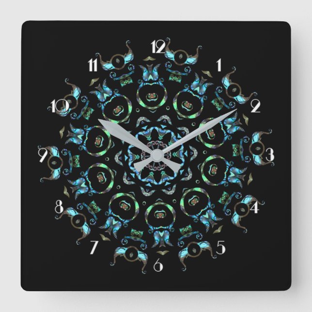 Turcos Pearl Mandala Square Wall Clock Fyrkantig Klocka (Framsida)