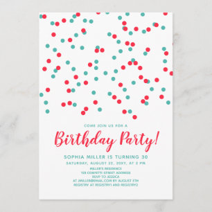 Turcos Red Confetti SVG Modern Födelsedagsfest Inbjudningar