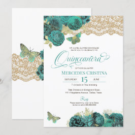 Turcos Ro och Snöre Butterfly Quinceañera Inv. Inbjudningar