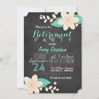 Turcos Rosa Blommigt Chalkboard Pension Party Inbjudningar