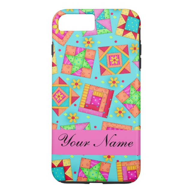Turcos Rosa Quilt Patchwork Namn Personlig Case-Mate iPhone Skal (Baksida)