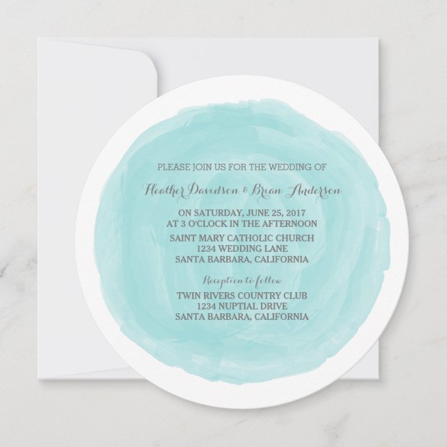 Turcos Round Watercolor Wedding-inbjudan Inbjudningar (Framsida)