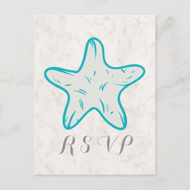 Turcos Rustic Starfish Bröllop OSA Postcard Inbjudan Vykort (Framsida)