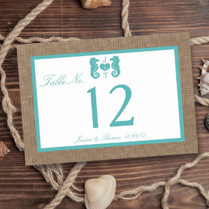 Turcos Seahorse Burlap Beach WedCollection Collect Bordsnummer