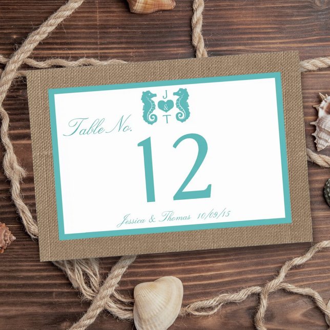 Turcos Seahorse Burlap Beach WedCollection Collect Bordsnummer (Skapare uppladdad)