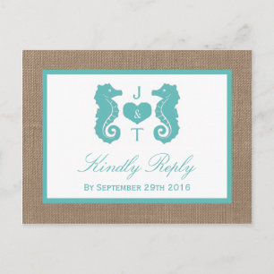 Turcos Seahorse Burlap Beach WedCollection Collect Inbjudan Vykort