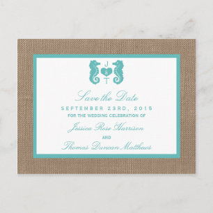Turcos Seahorse Burlap Beach WedCollection Collect Meddelande Vykort