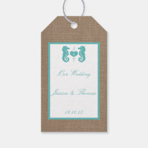 Turcos Seahorse Burlap Beach WedCollection Collect Presentetikett