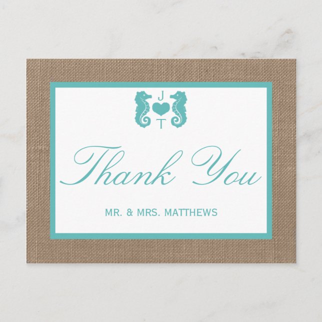 Turcos Seahorse Burlap Beach WedCollection Collect Vykort (Framsida)