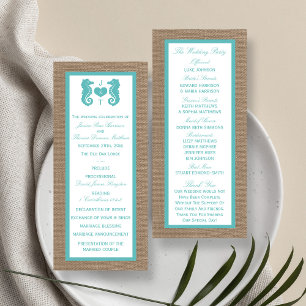 Turcos Seahorse Burlap Beach Wedding Program