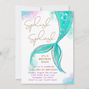 Turcos Sjöjungfru Splish Stänk Girl Birthday Inbjudningar