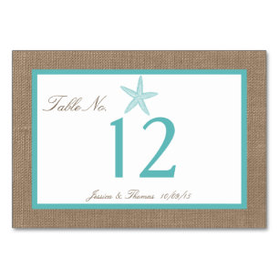 Turcos Starfish Burlap Beach WedCollection Collect Bordsnummer