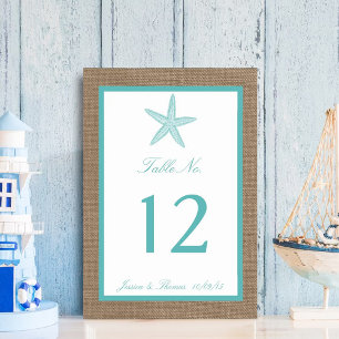 Turcos Starfish Burlap Beach WedCollection Collect Bordsnummer