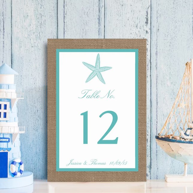 Turcos Starfish Burlap Beach WedCollection Collect Bordsnummer (Skapare uppladdad)