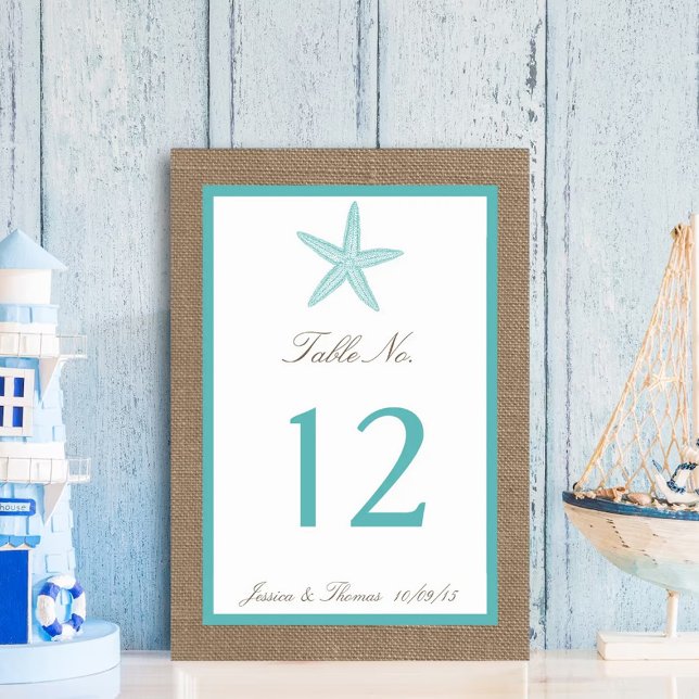 Turcos Starfish Burlap Beach WedCollection Collect Bordsnummer (Skapare uppladdad)