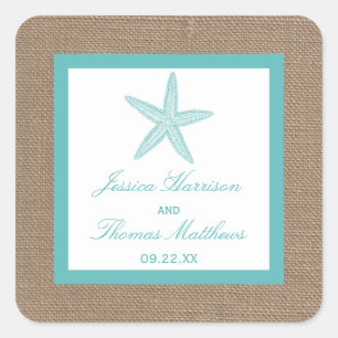 Turcos Starfish Burlap Beach WedCollection Collect Fyrkantigt Klistermärke
