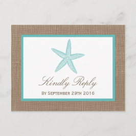 Turcos Starfish Burlap Beach WedCollection Collect Inbjudan Vykort