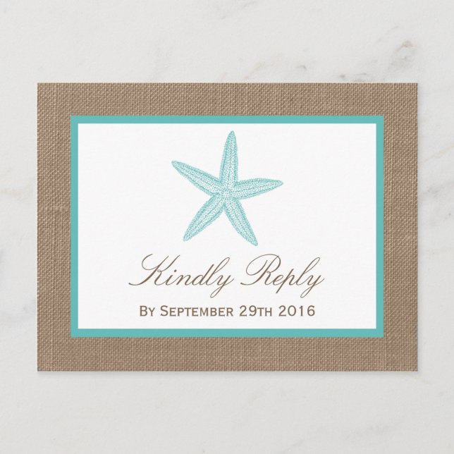 Turcos Starfish Burlap Beach WedCollection Collect Inbjudan Vykort (Framsida)