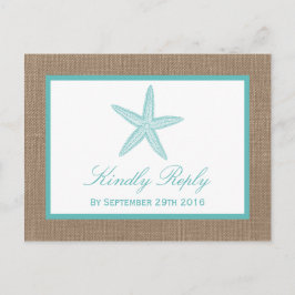 Turcos Starfish Burlap Beach WedCollection Collect Inbjudan Vykort